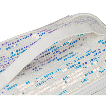 Weiße Kosmetiktasche aus synthetischem Stoff, verziert mit Pailletten, ausgestattet mit einem bequemen Griff - Peterson