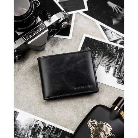 Schwarze Herren-Geldbörse aus Naturleder ohne äußeren Verschluss – Peterson