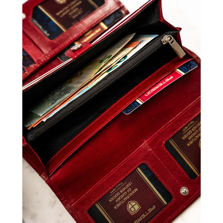 Große Damen Geldbörse rot aus Leder mit Klappe und Druckknopf – Peterson