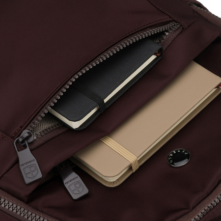 Bordeauxfarbener Damen-Rucksack aus Polyester, an verstellbaren Trägern hängend – Peterson