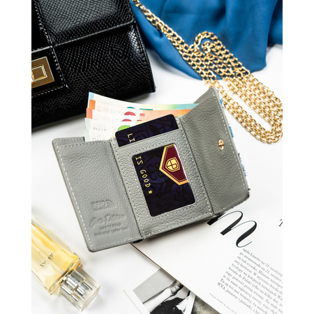 Kleine, blaue Damen Minigeldbörse aus Leder mit Blumenmuster – Peterson