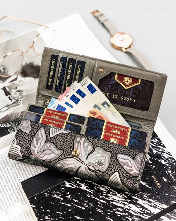 Große Damen Geldbörse aus Leder mit Druckknopf und Bügelverschluss – Peterson