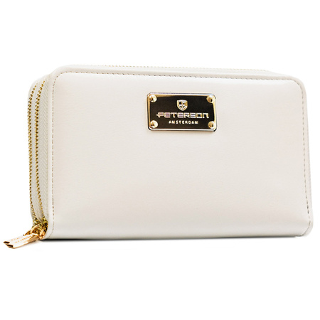 Damen-Geldbörse im Federmäppchen-Stil aus Öko-Leder in Weiß, ausgestattet mit einem RFID-System - Peterson