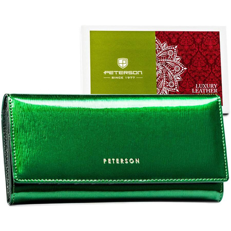 Klassische Damen Geldbörse aus grünem Lackleder als Geschenk – Peterson