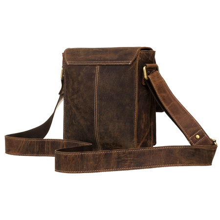 Herren-Umhängetasche aus Leder in Braun mit goldenen Beschlägen - Peterson