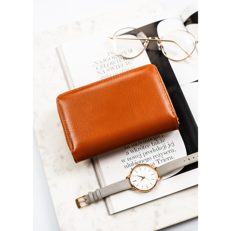 Braune Damen-Geldbörse aus Öko-Leder mit Druckknopfverschluss - Peterson