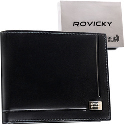 Herren Geldbörse aus schwarzem Leder ohne äußeren Verschluss – Rovicky