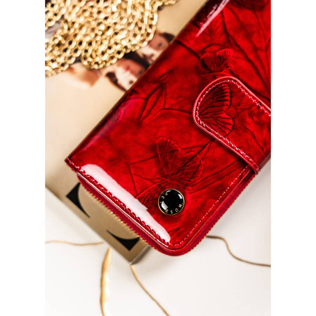 Vertikale elegante Damen Geldbörse aus Leder in Rot mit Reißverschluss – Peterson