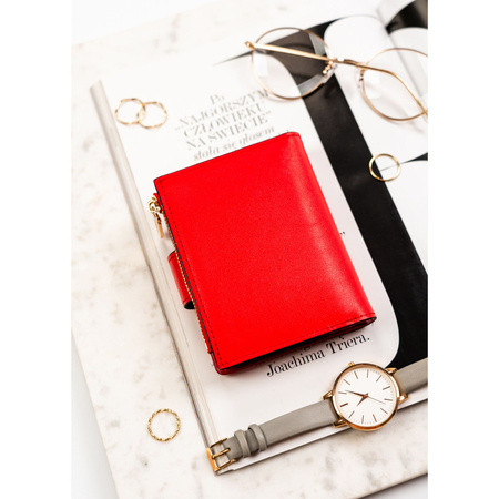 Vertikale Damen-Geldbörse aus Öko-Leder in Rot, mit Druckknopf- und Reißverschlussverschluss – Rovicky