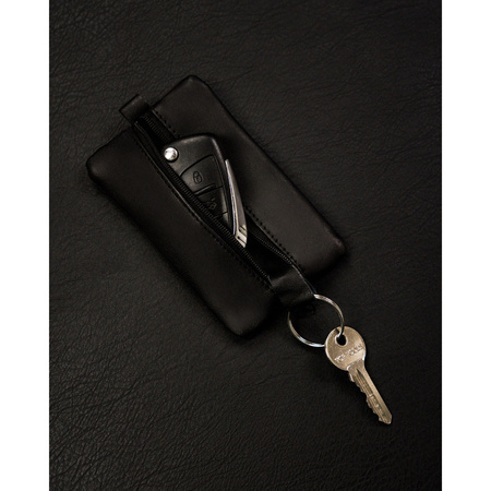 Kleines schwarzes Leder Schlüsseletui mit Reißverschluss