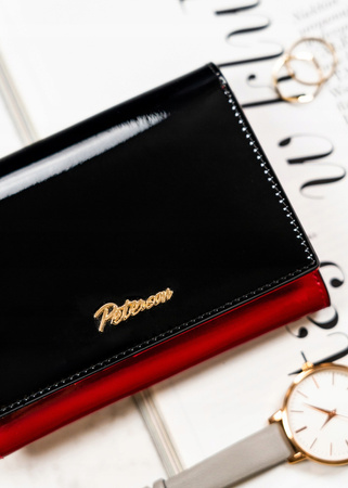 Horizontale Damen Geldbörse aus Leder in Schwarz-Rot – Peterson