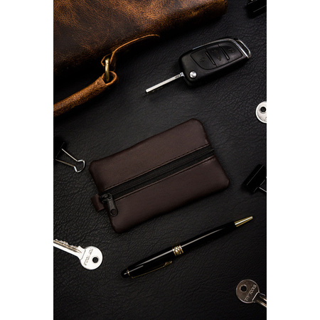 Dunkelbraunes Leder Schlüsseletui mit Reißverschluss