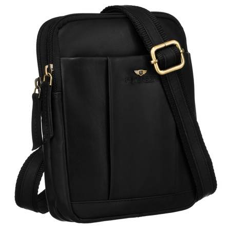 Schwarze Herren-Umhängetasche aus Leder im Set mit einem Schlüsselbeutel – Peterson