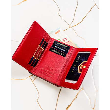 Mittelgroße, rote Damen-Geldbörse aus Natur- und Öko-Leder – Peterson