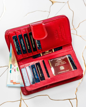 Große vertikale Damen-Geldbörse mit Druckknopf und RFID-Schutz – Peterson