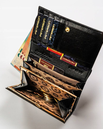 Rot-schwarze Damen Geldbörse mit Münzfach und Bügelverschluss – Peterson