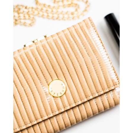 Beigefarbene, gestreifte Damen-Geldbörse aus Natur- und Öko-Leder – Peterson
