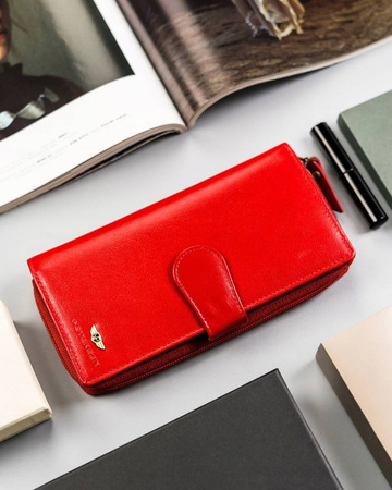 Große Damen Geldbörse aus Leder mit Reißverschluss und Druckknopf – Peterson