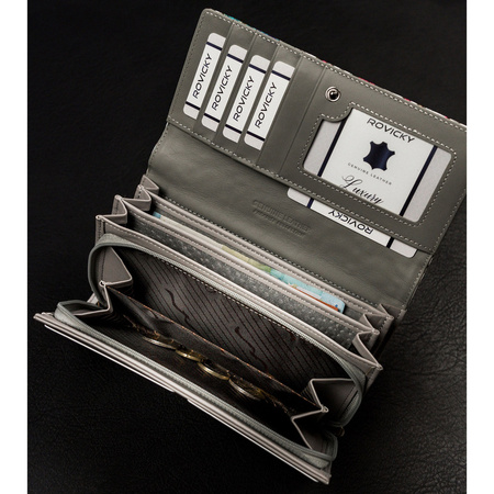 Poziome Damen Geldbörse mit buntem Blumenmuster und Druckknopf – 4U Cavaldi