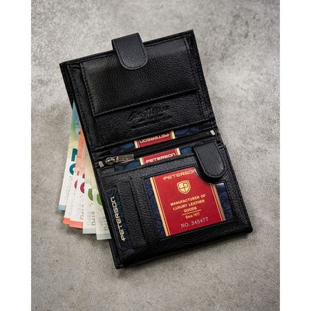 Schwarze Herren Geldbörse aus Leder mit Druckknopf und RFID-Schutz – Peterson