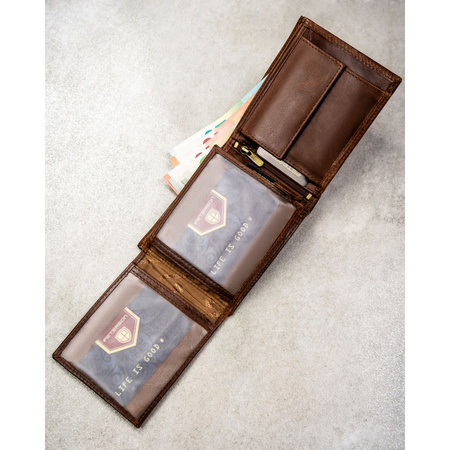 Große braune Herren-Geldbörse aus Leder mit RFID-System - Peterson