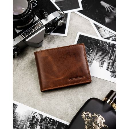 Hellbraune Herren-Geldbörse aus Leder ohne äußeren Verschluss – Peterson