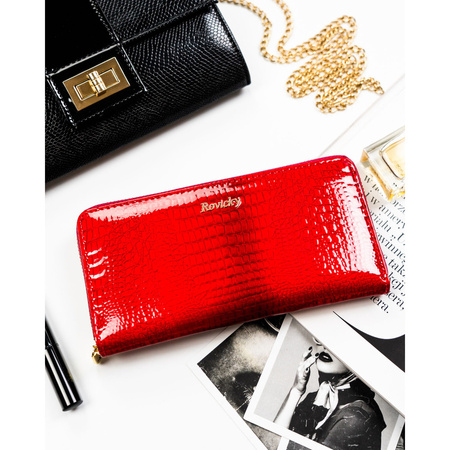 Lackierte Federmappen-Geldbörse aus Naturleder in Rot mit Reißverschluss – Rovicky