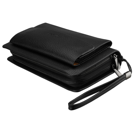 Herren-Handgelenktasche aus Öko-Leder in Schwarz – Rovicky