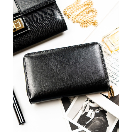 Peterson Damen-Geldbörse im Federmäppchen-Stil aus Öko-Leder mit RFID-System, schwarz