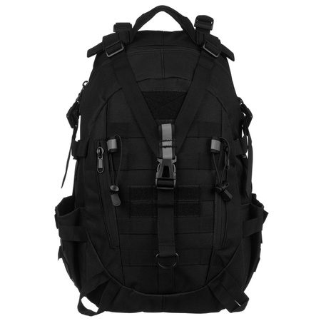 Sportlicher Militärrucksack in Schwarz, aufgehängt an verstellbaren Schultergurten - Peterson