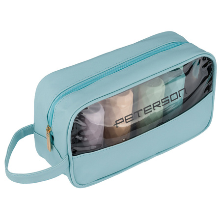 Blaue Kosmetiktasche aus Synthetikstoff mit transparentem Panel – Peterson