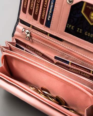 Große Damen Geldbörse aus Echtleder mit Druckknopfverschluss – Peterson