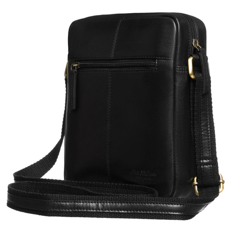 Herren-Umhängetasche aus Naturleder in Schwarz, mit Reißverschluss und Magnetverschluss - Peterson