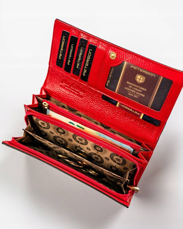 Geräumige Damen Geldbörse aus Leder mit RFID-Schutz in Schwarz-Rot – Peterson