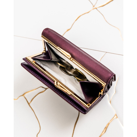 Mittelgroße Damen-Geldbörse aus Natur- und Öko-Leder in violetter Farbe - Peterson