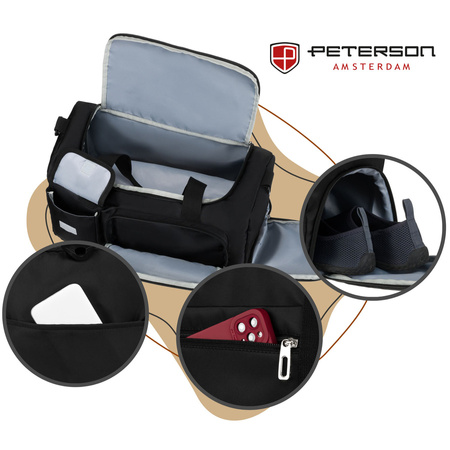 Schwarze Sport-Reisetasche aus Polyester mit Schultergurt – Peterson