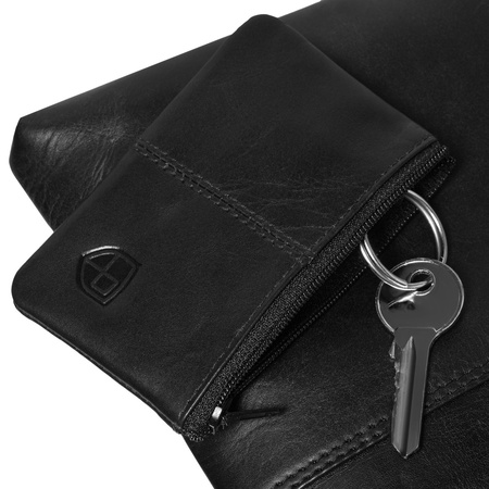 Schwarze Herren‑Umhängetasche aus echtem Leder, einkammerig, mit Reißverschluss – Peterson