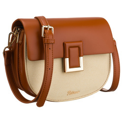 Kleine Damenhandtasche in Hufeisenform in den Farben Ecru und Braun, mit Magnetclip verschließbar – Peterson