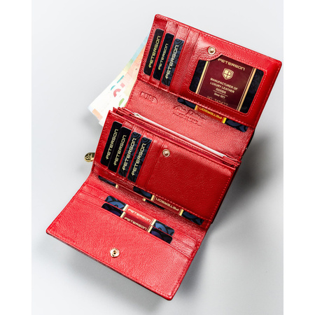 Lackierte Damen-Geldbörse aus Leder in Rot mit Außentasche – Peterson