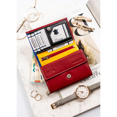 Rote Damen Geldbörse aus Leder mit Druckknopf – Rovicky