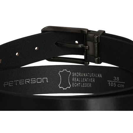 Eleganter Herren-Gürtel aus echtem Leder in Schwarz mit klassischer silberner Schnalle - Peterson