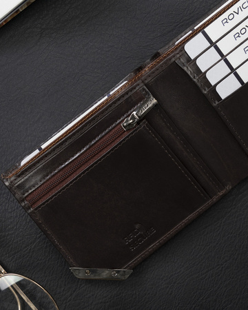 Herren Geldbörse Querformat mit silbernem Akzent aus Glattleder – Rovicky