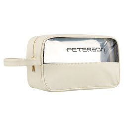 Kosmetiktasche aus synthetischem Stoff in Ecru, ausgestattet mit einem transparenten Panel - Peterson