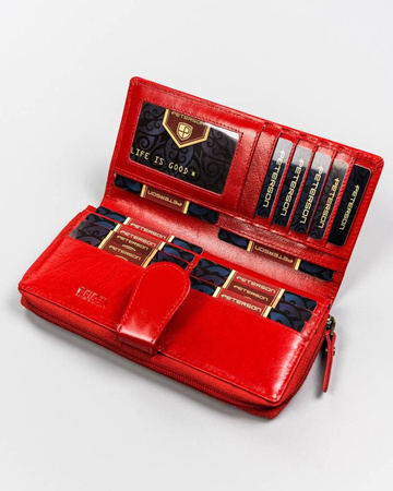 Große Damen Geldbörse aus Leder mit Reißverschluss und Druckknopf – Peterson