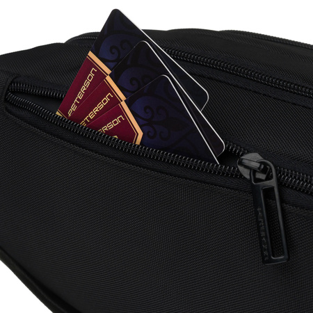 Schwarze Herren-Bauchtasche, ein Hauptfach mit vier zusätzlichen Taschen, aus Cordura - Peterson