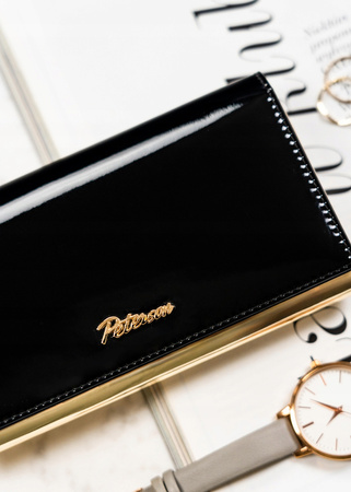 Schwarz-goldene, elegante Damen Geldbörse mit Druckknopfverschluss – Peterson