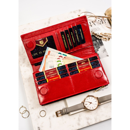 Rote Damen Geldbörse aus Leder mit Magnet- und Reißverschluss und RFID-Schutz – Peterson