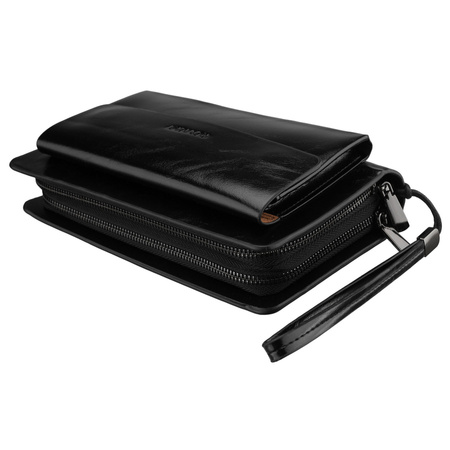 Handgelenktasche aus Öko-Leder in Schwarz, zweifach unterteilt - Rovicky