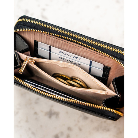 Große Damen-Geldbörse aus Öko-Leder in Schwarz mit Reißverschluss - Rovicky