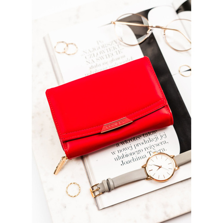 Roter Damen-Geldbörse Mittelgroß aus Öko-Leder mit Druckknopf - Rovicky